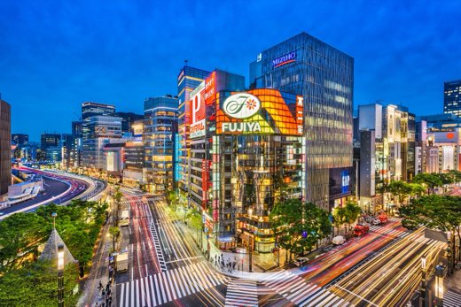 Illuminated Ginza streets in Tokyo